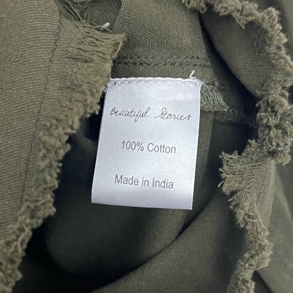 Beautiful Stories Button Up Shirt Womens Size XS Green Embellished Military - Picture 7 of 10